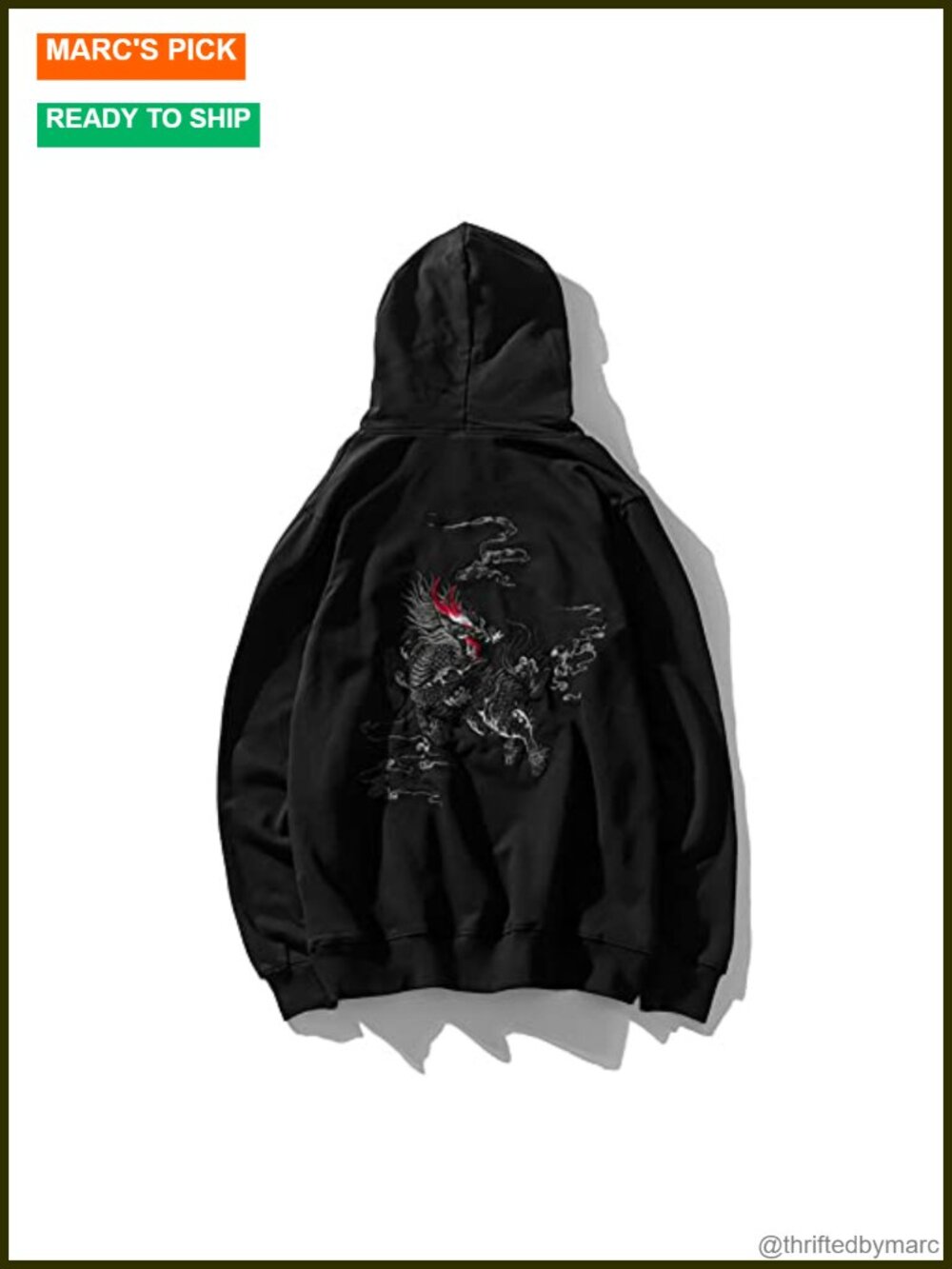 Men's Streetwear Dragon Embroidered Heavyweight Graphic Hoodie
